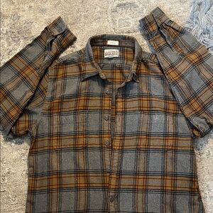 J. Crew Gray and Orange Plaid Flannel Button-Down Shirt